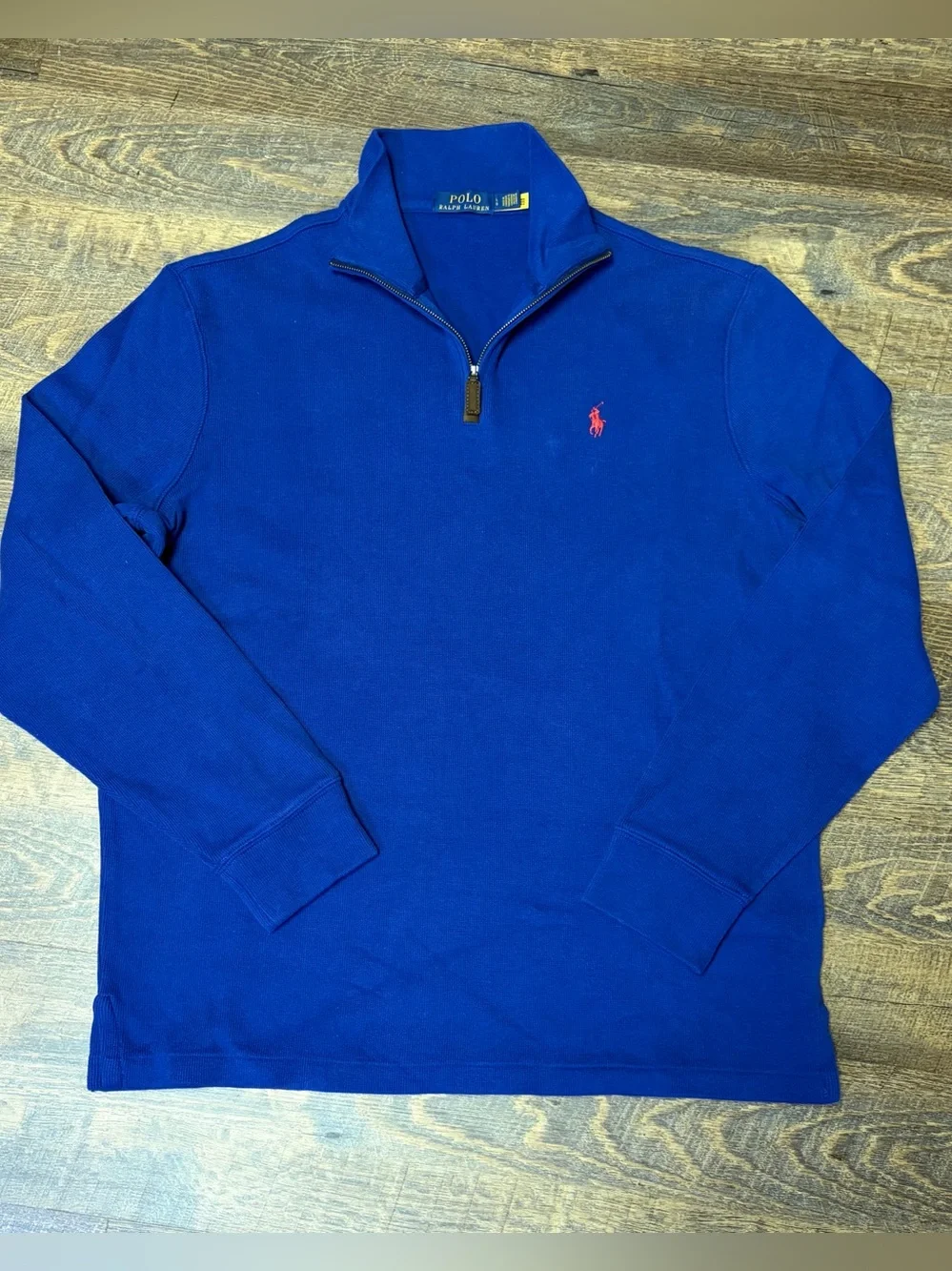 Polo Ralph Lauren Mens Blue Cotton Knit 1/4 Zip Mock Neck Pullover Sweater Large
